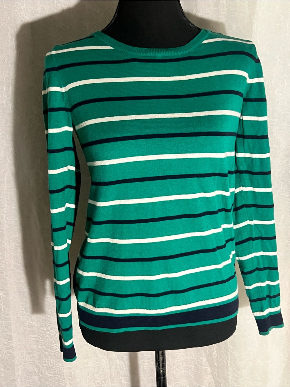 J crew Striped Crewneck Sweater in Green, blue & white